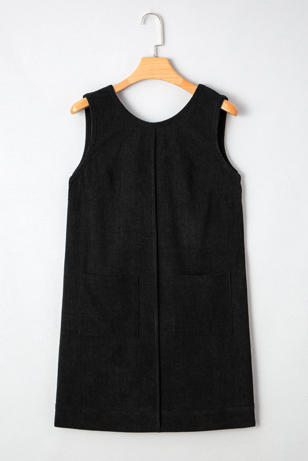 Black Plus Size Corduroy Patch Pocket Sleeveless Mini Dress