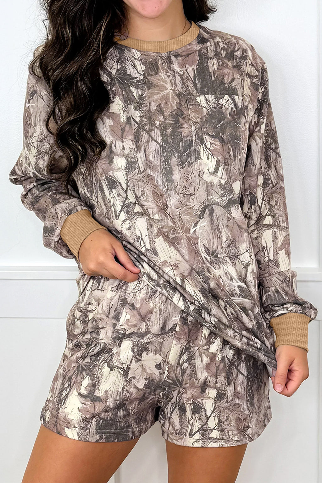Woodland Camo Long Sleeve Top & Short Set