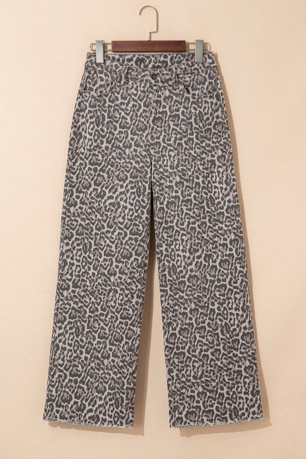 Leopard Frayed Edge Wide Leg High Waist Jeans