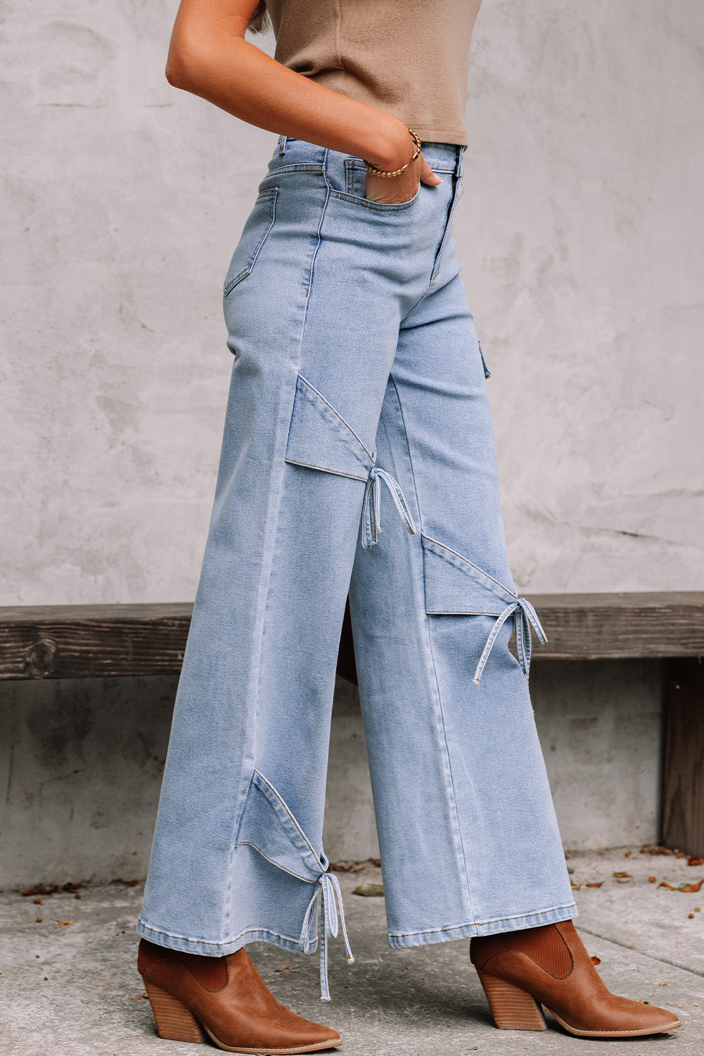 Blue Bowknot Boyfriend Cargo Jeans