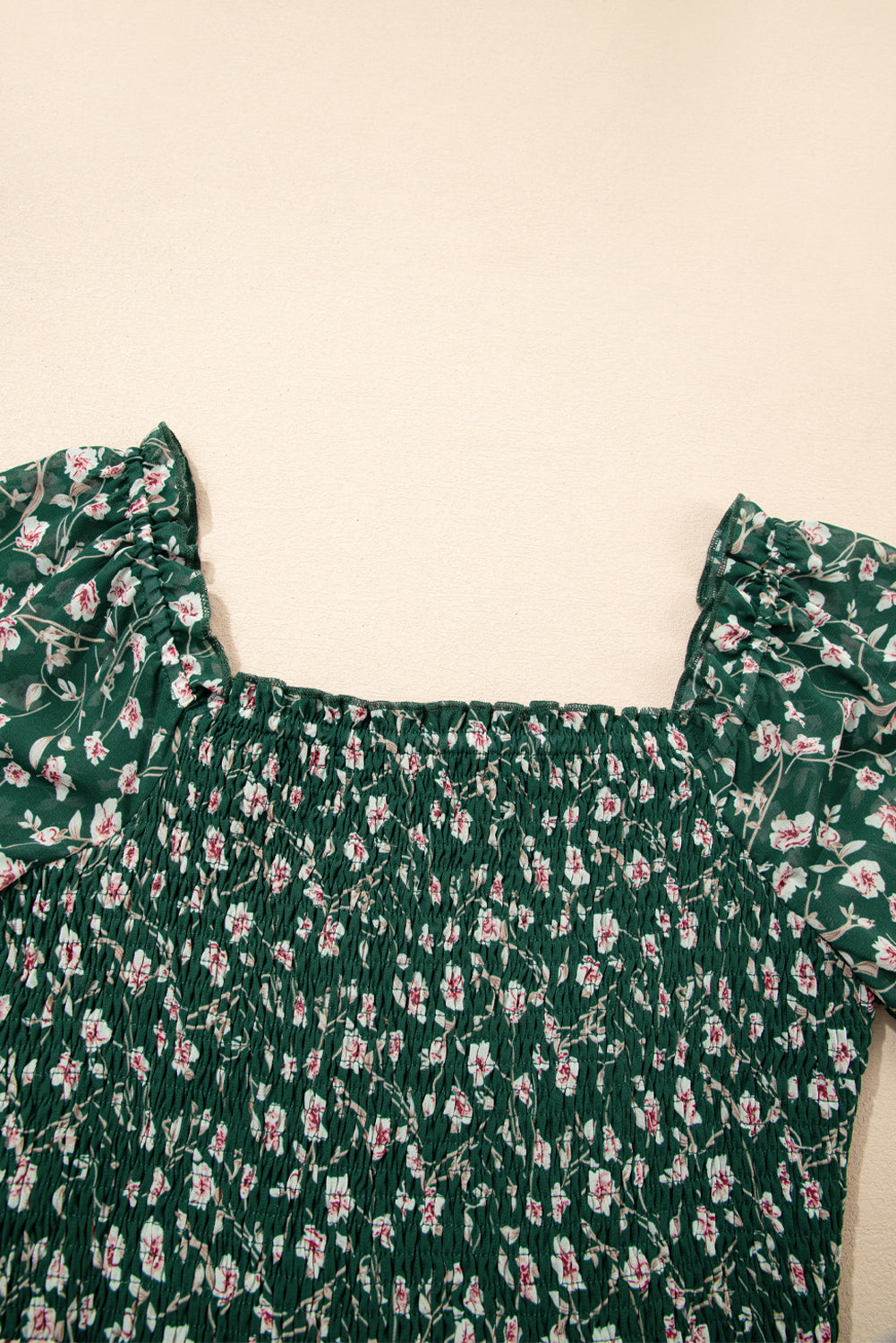 Green Short Sleeve Floral Dress