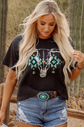 Western Bull Head Aztec Graphic T Shirt