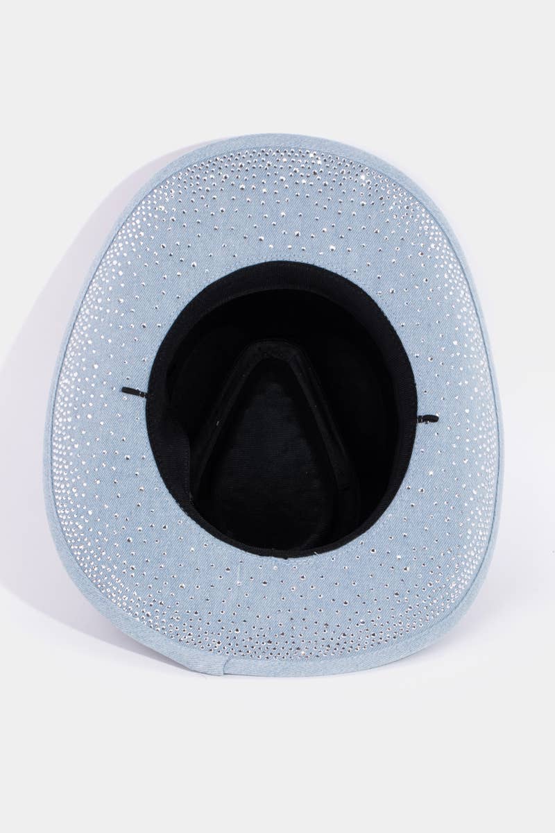 Rhinestone Studded Light Denim Western Fedora Hat