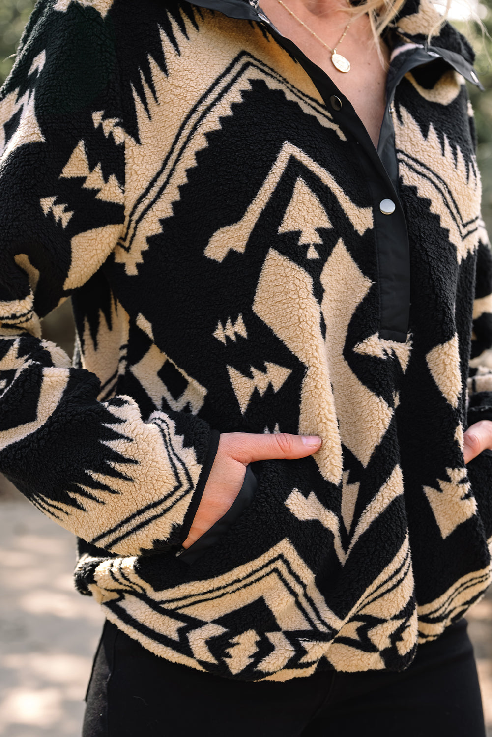 Beige Western Aztec Half Zip Plush Sweatshirt