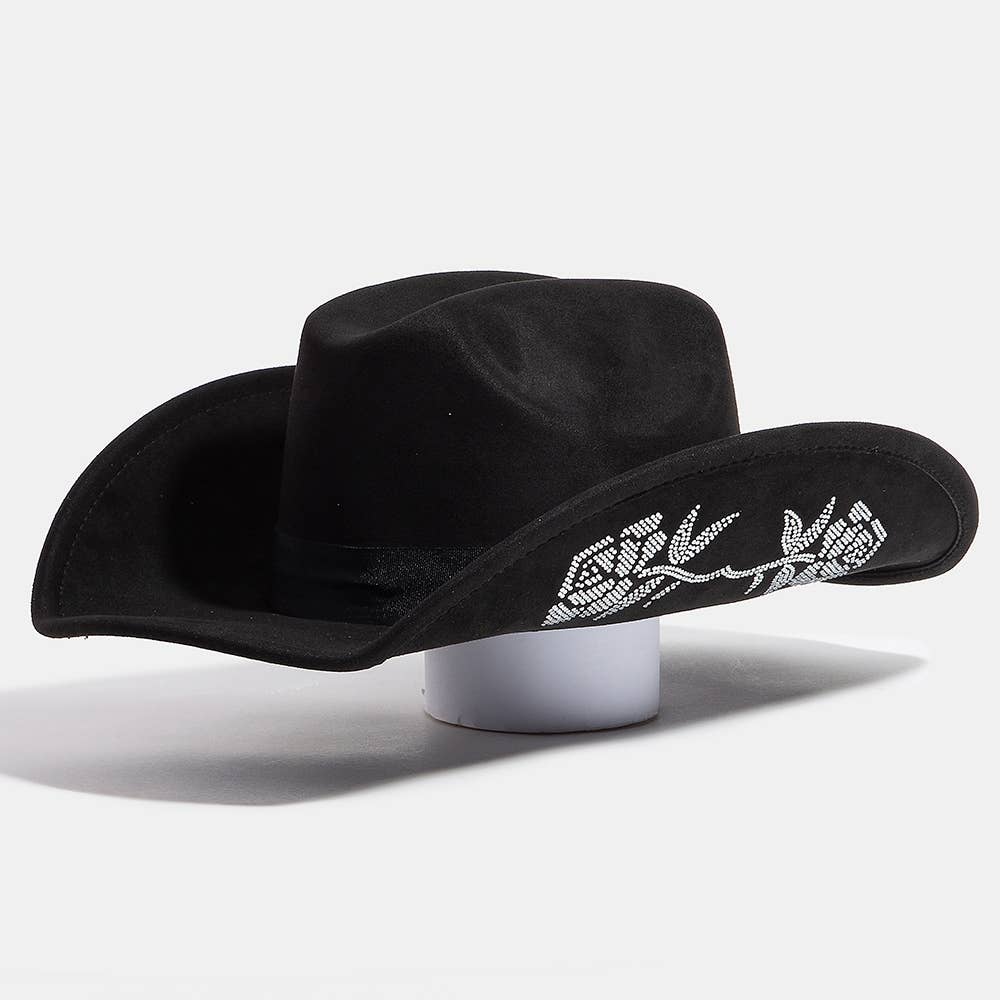 Rhinestone Rose Embroidered Cowboy Hat