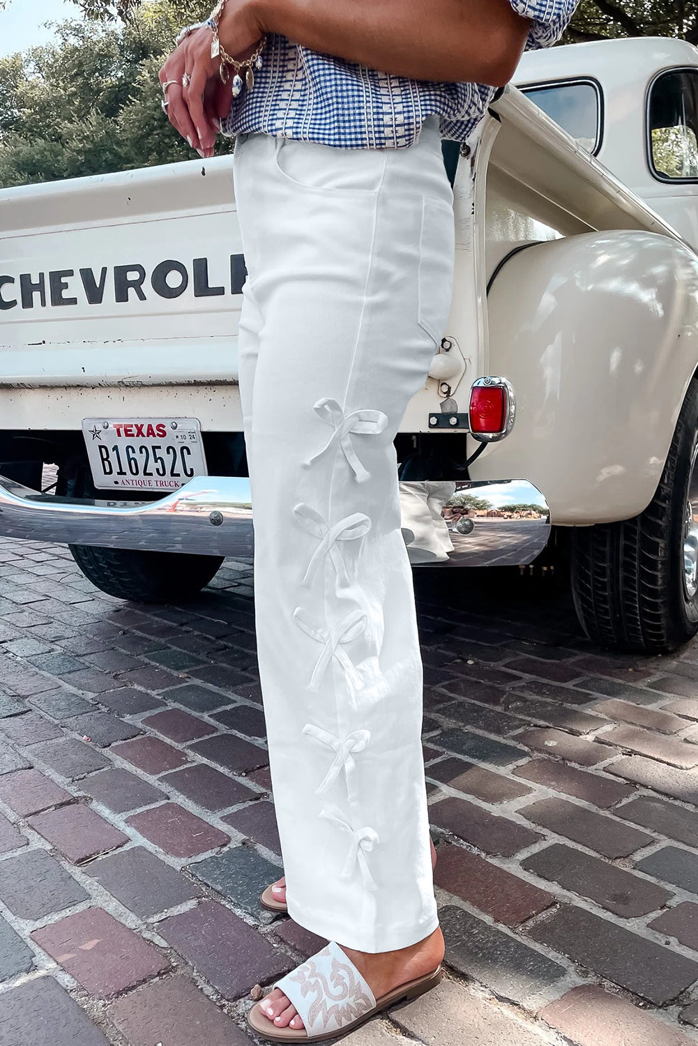 Bow Side Detail Straight Leg Jeans