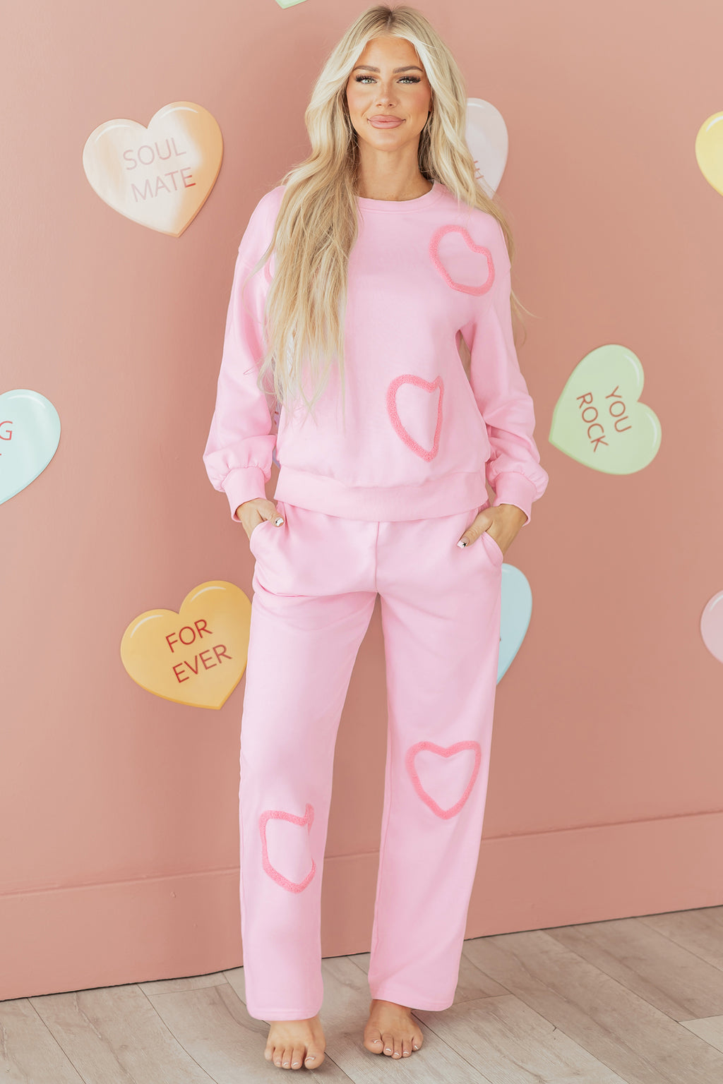 Heart Pattern Casual 2pcs Pants Set