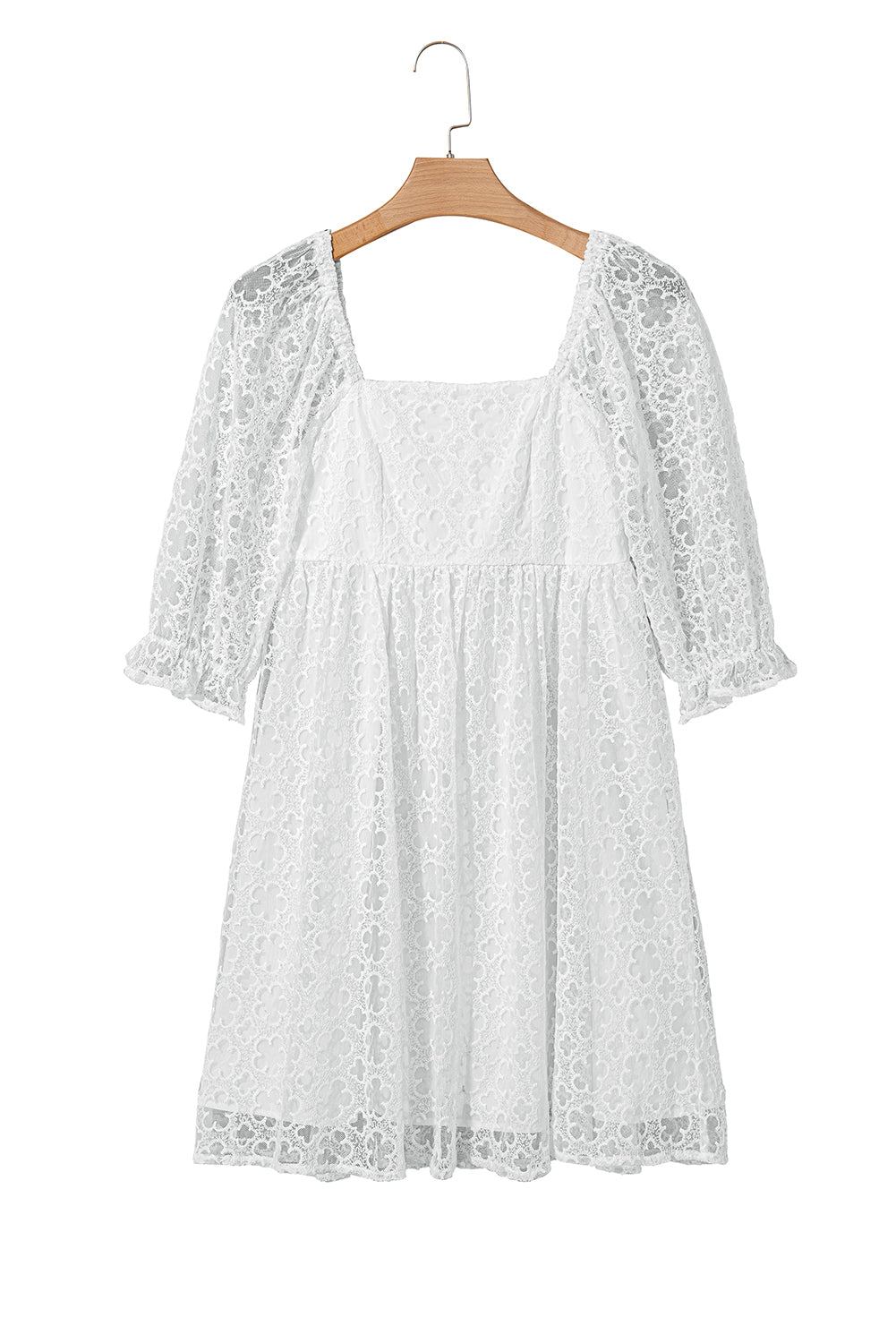 White Floral Lace Puff Sleeve Mini Dress