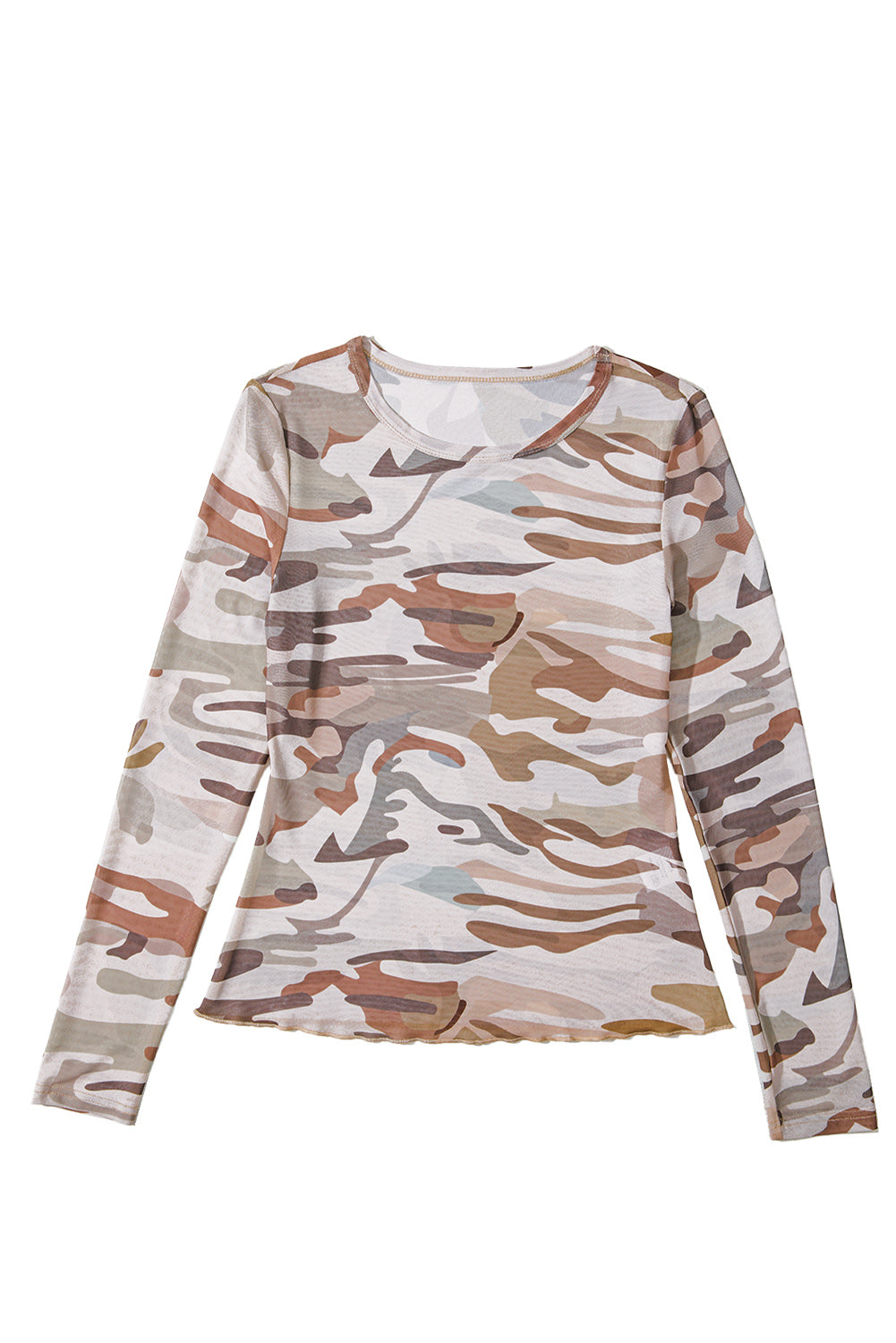 Camouflage Print Mesh Long Sleeve Top