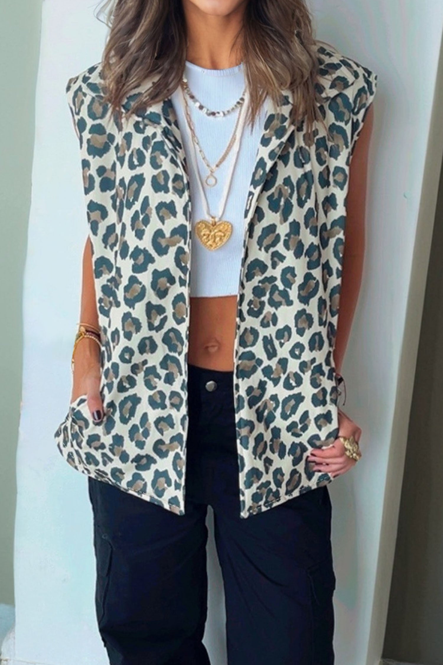 Brown Leopard Print Jacket Vest