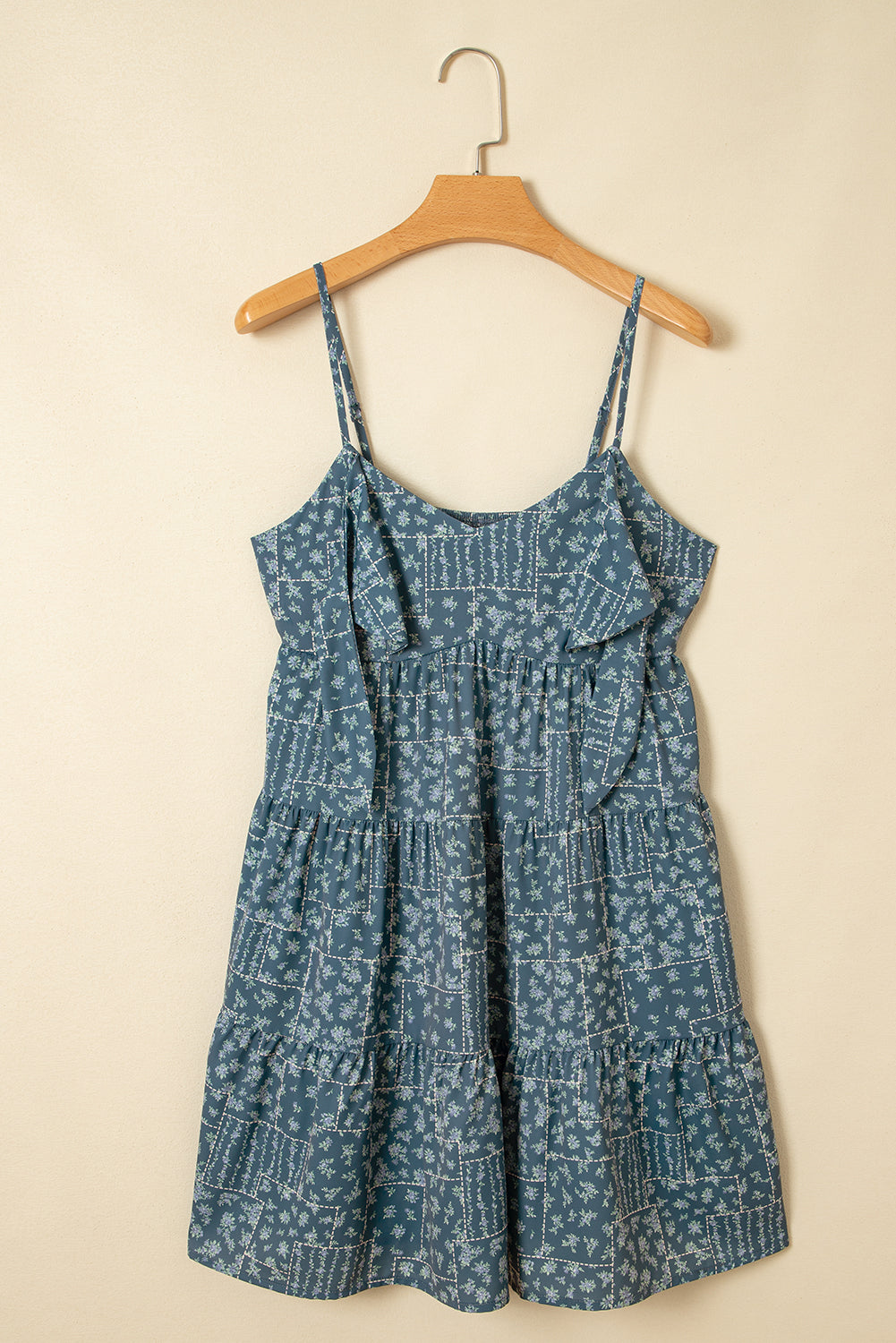 Spaghetti Straps Floral Print High Waist Flared Dress
