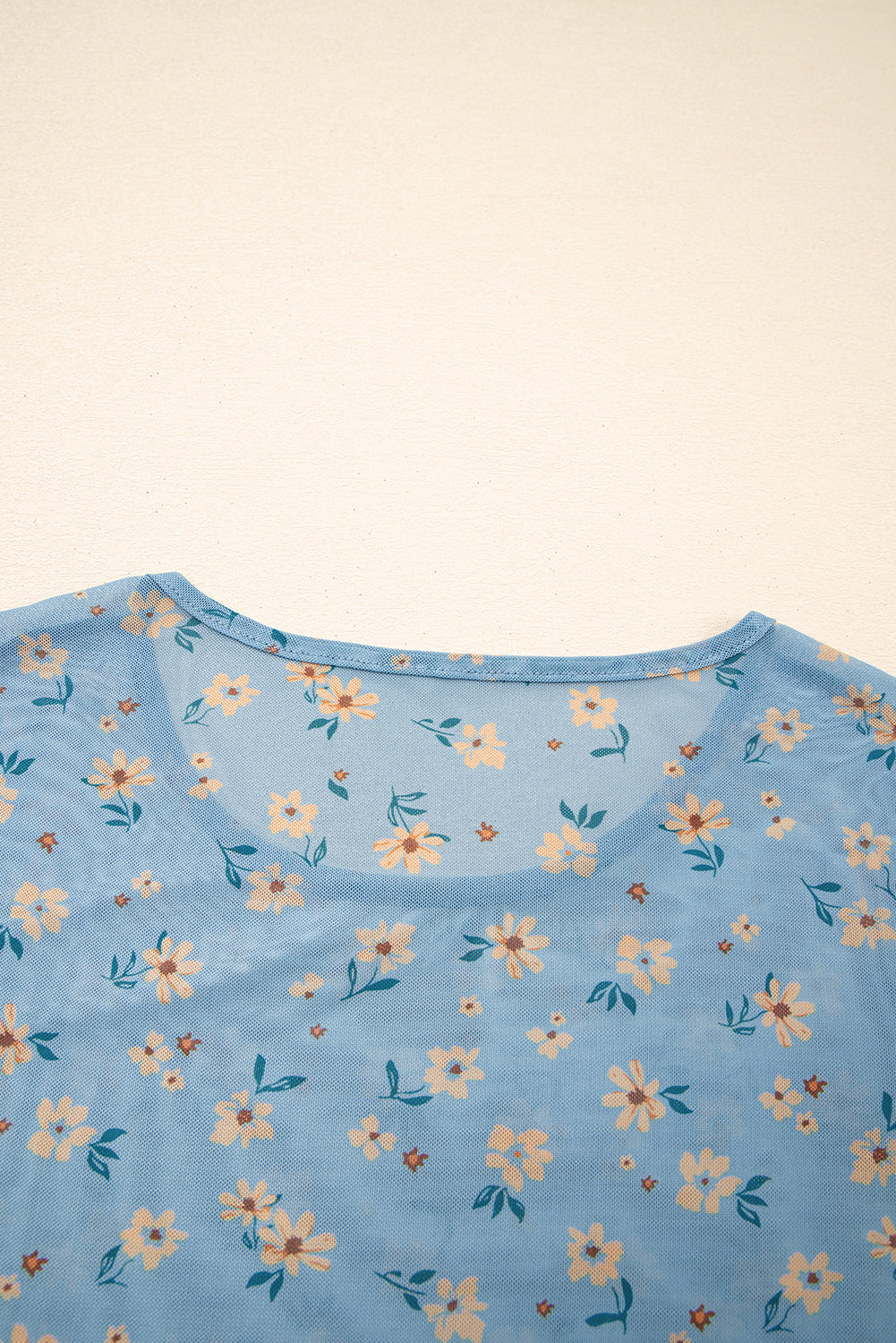 Vintage Floral Print Mesh Long Sleeve Top