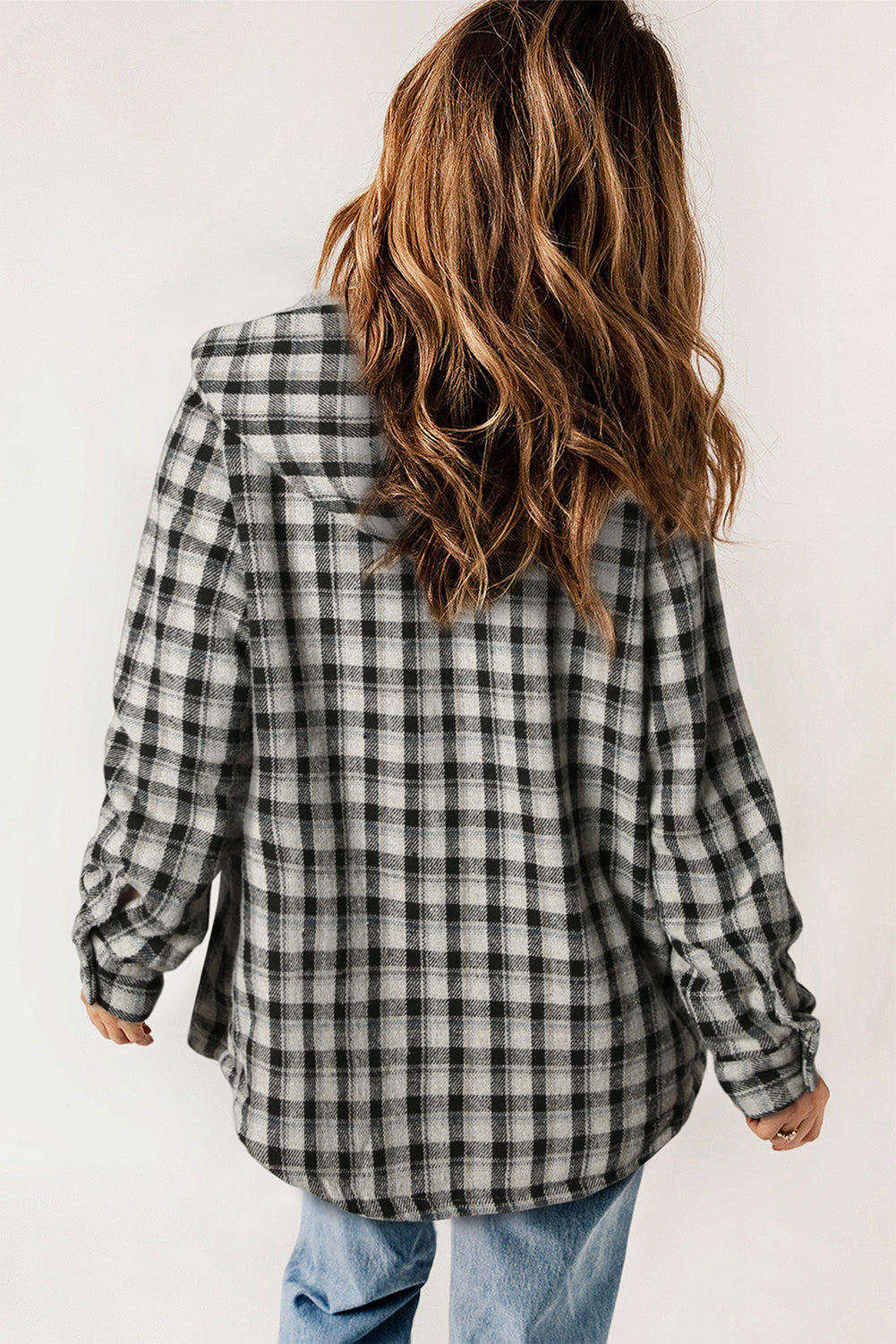 Plaid Pattern Sherpa Lined Hooded Shacket