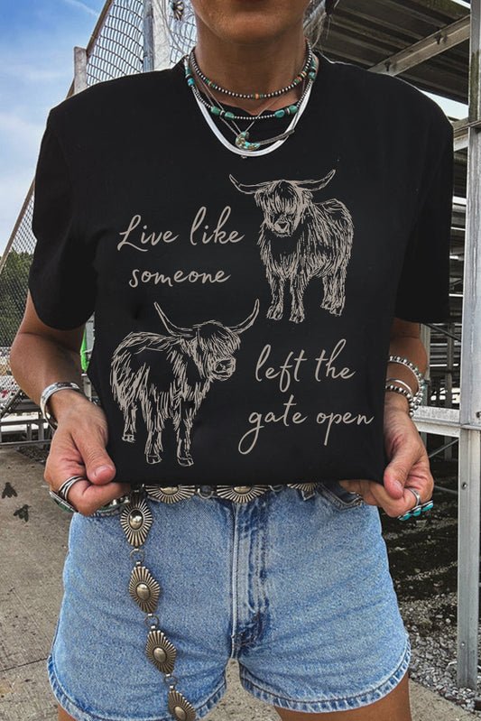 Western Cow Print Casual Tee