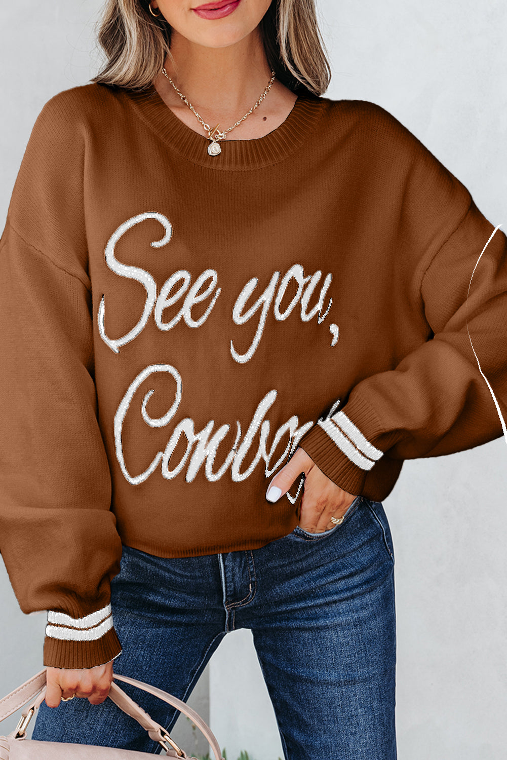 See You Cowboy Embroidered Western Graphic Sweater