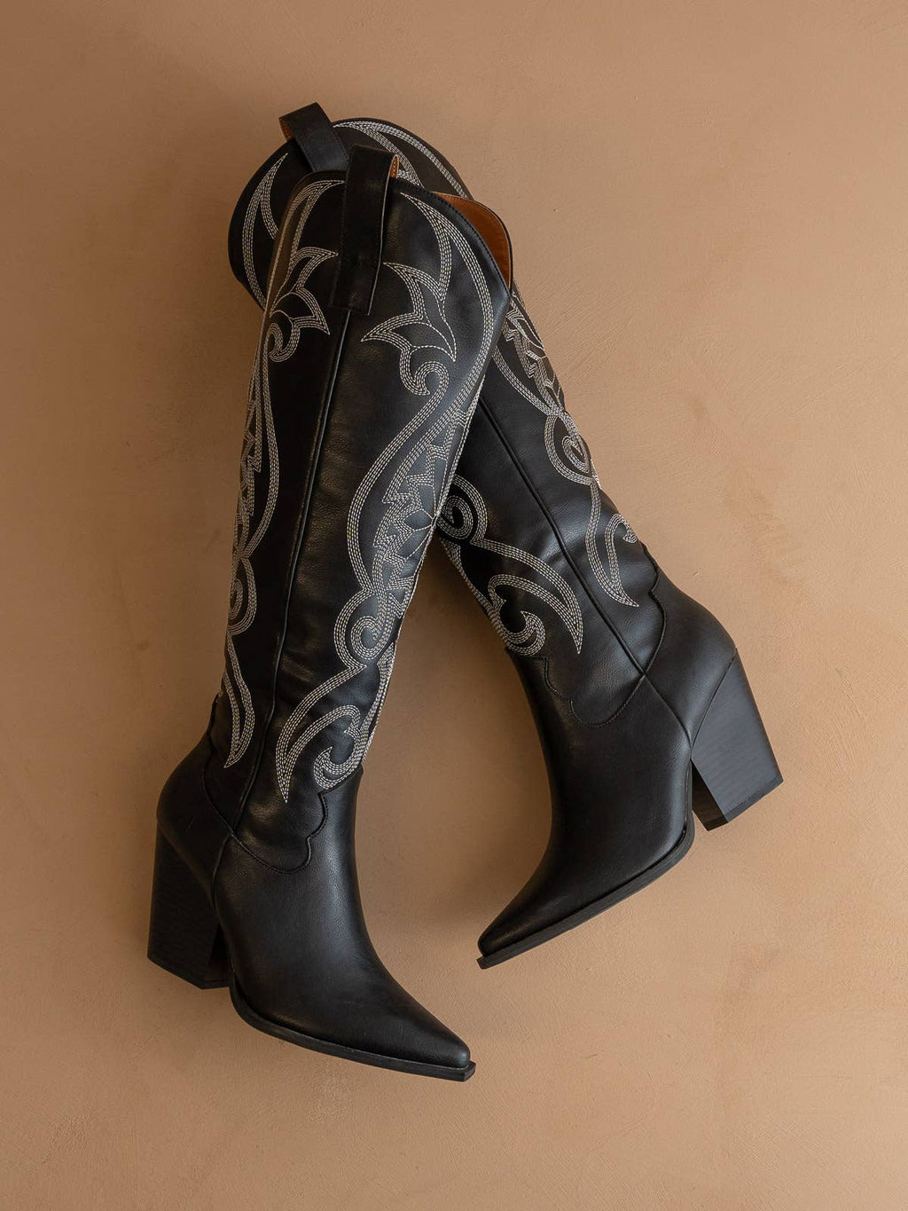 The Astrid Black | Knee High Embroidered Cowboy Western Boot