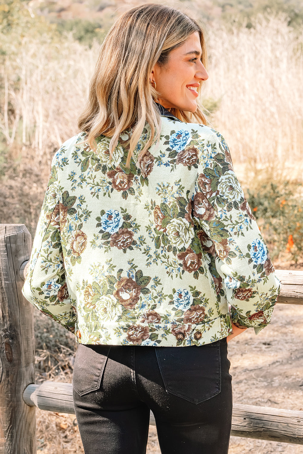 Floral Print Zip Up Collared Jacket