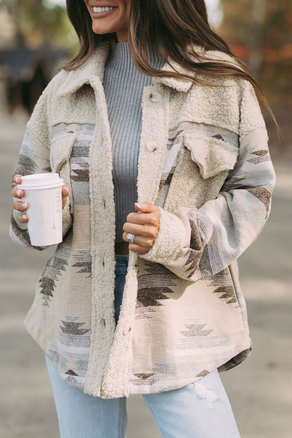 Pink Western Aztec Print Sherpa Jacket