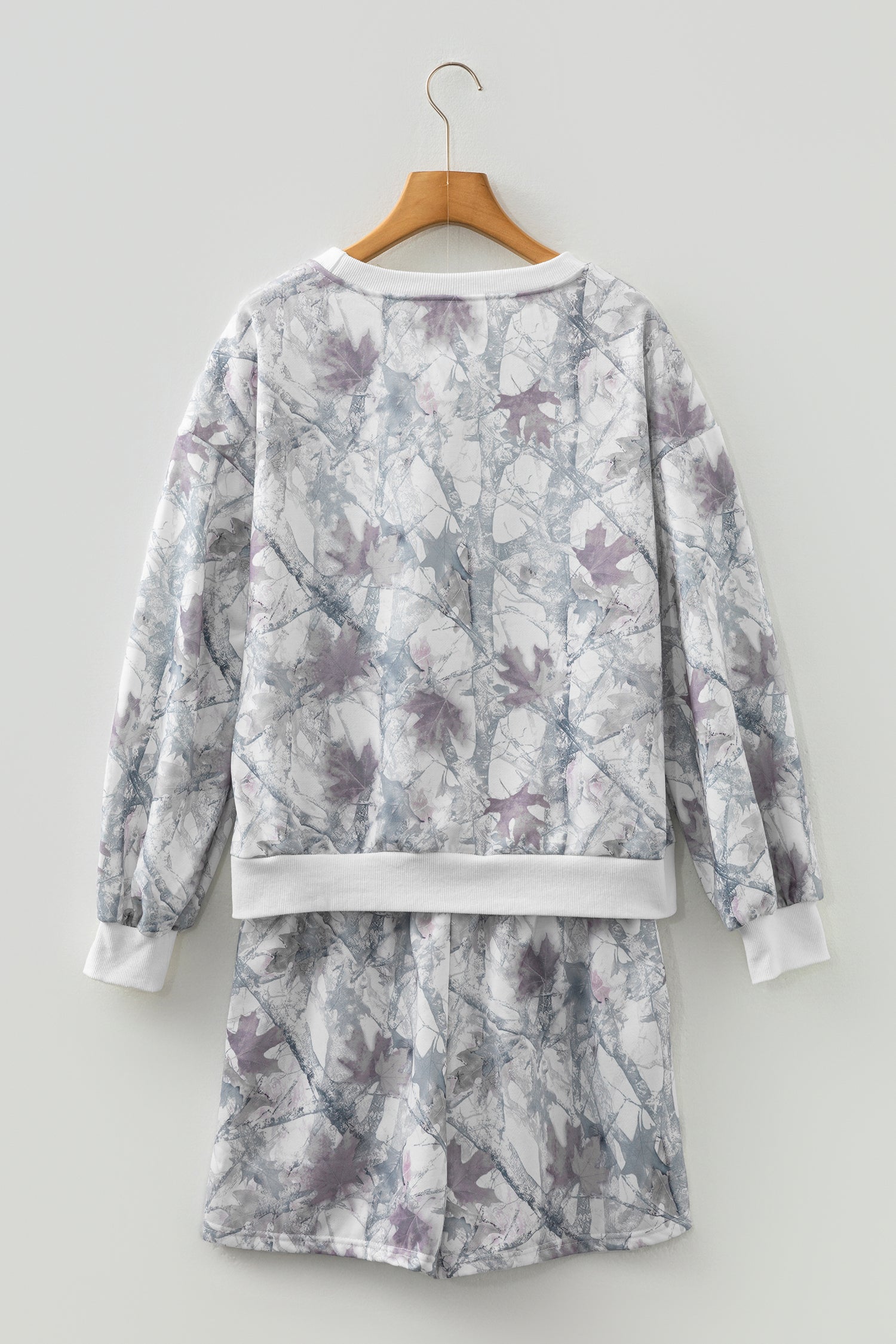 Abstract Woodland Camo Print Pullover Shorts Set