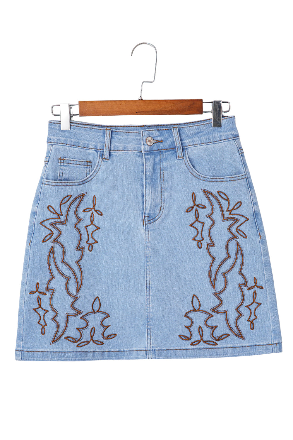 Western Embroidered Denim Mini Skirt
