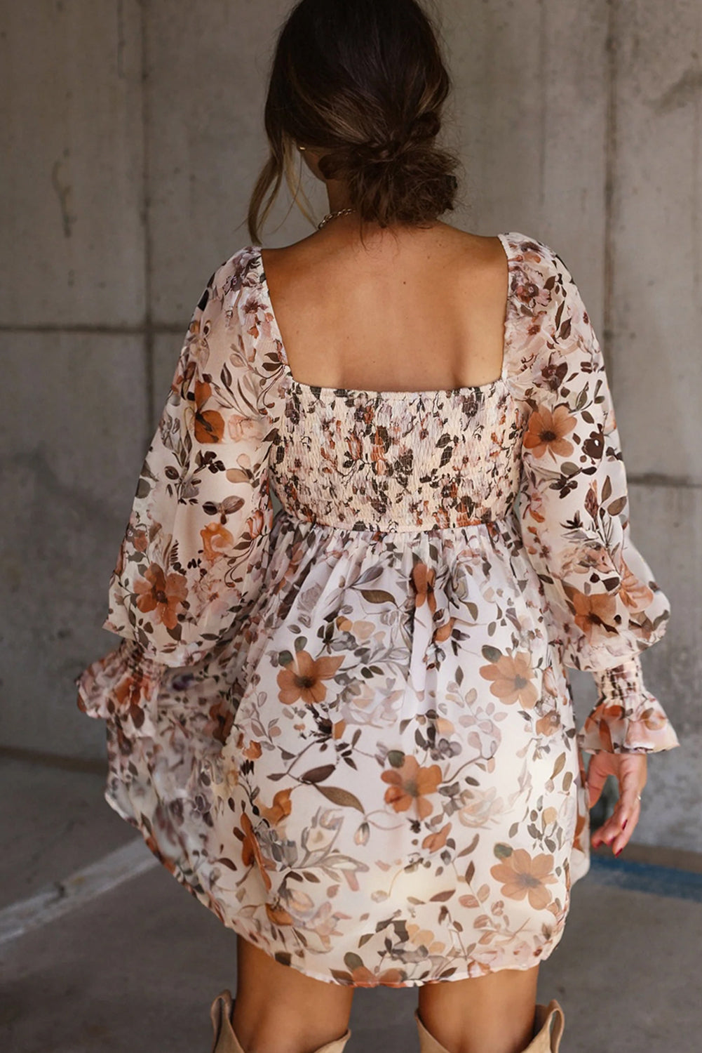Floral Print Sweetheart Neck Long Sleeve Dress