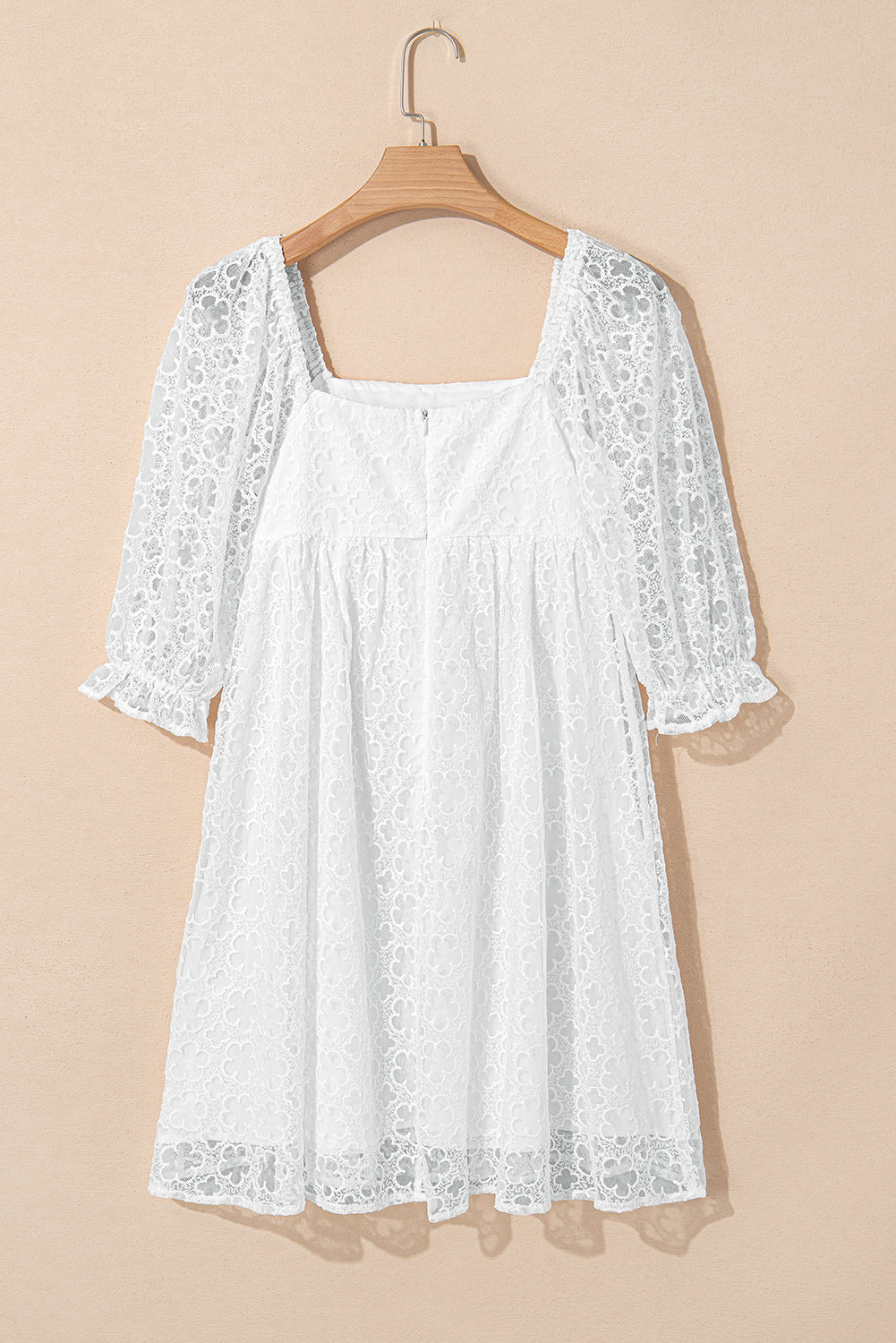 White Floral Lace Puff Sleeve Mini Dress