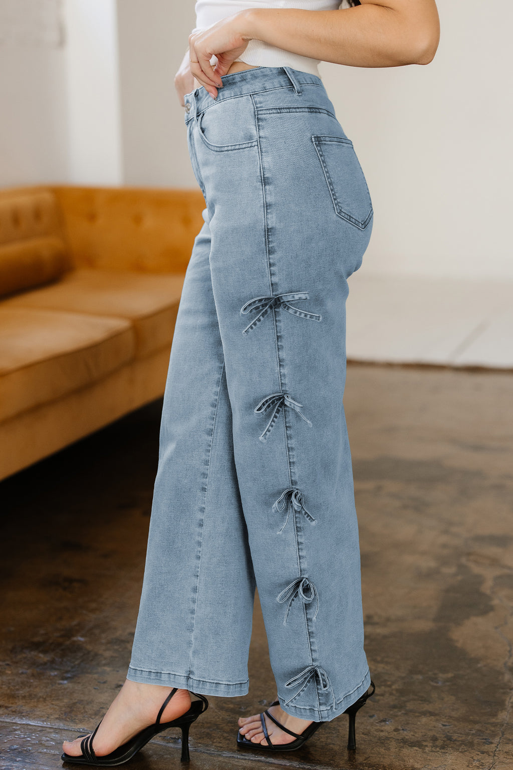 Bow Side Detail Straight Leg Jeans