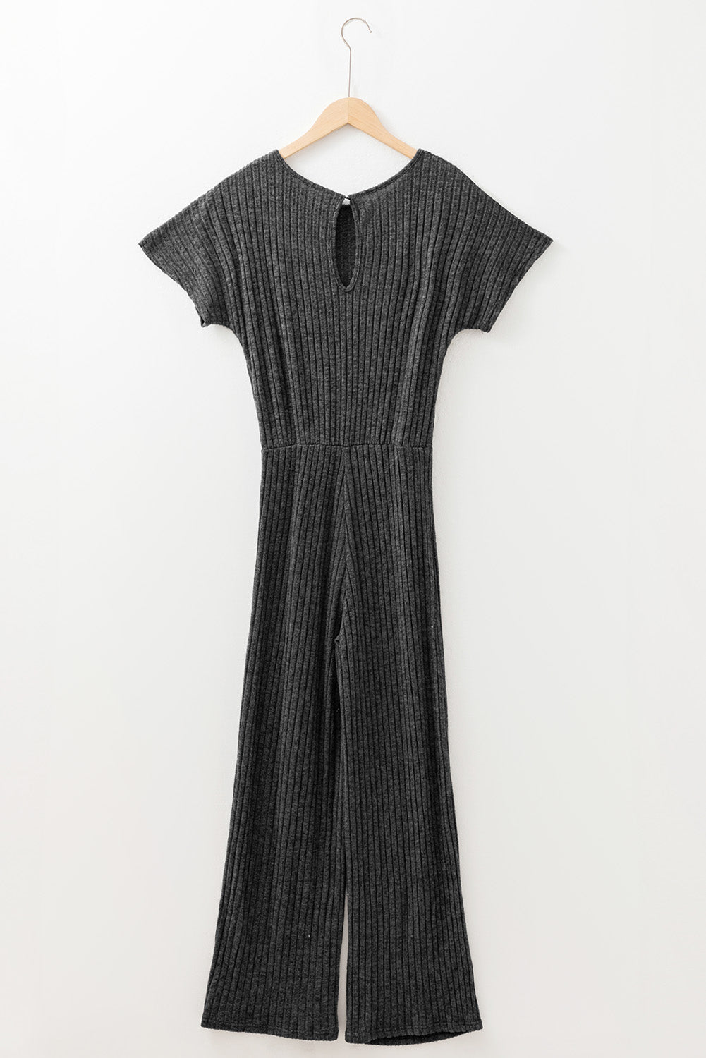 Ribbed Keyhole Short Sleeve Jumpsuit