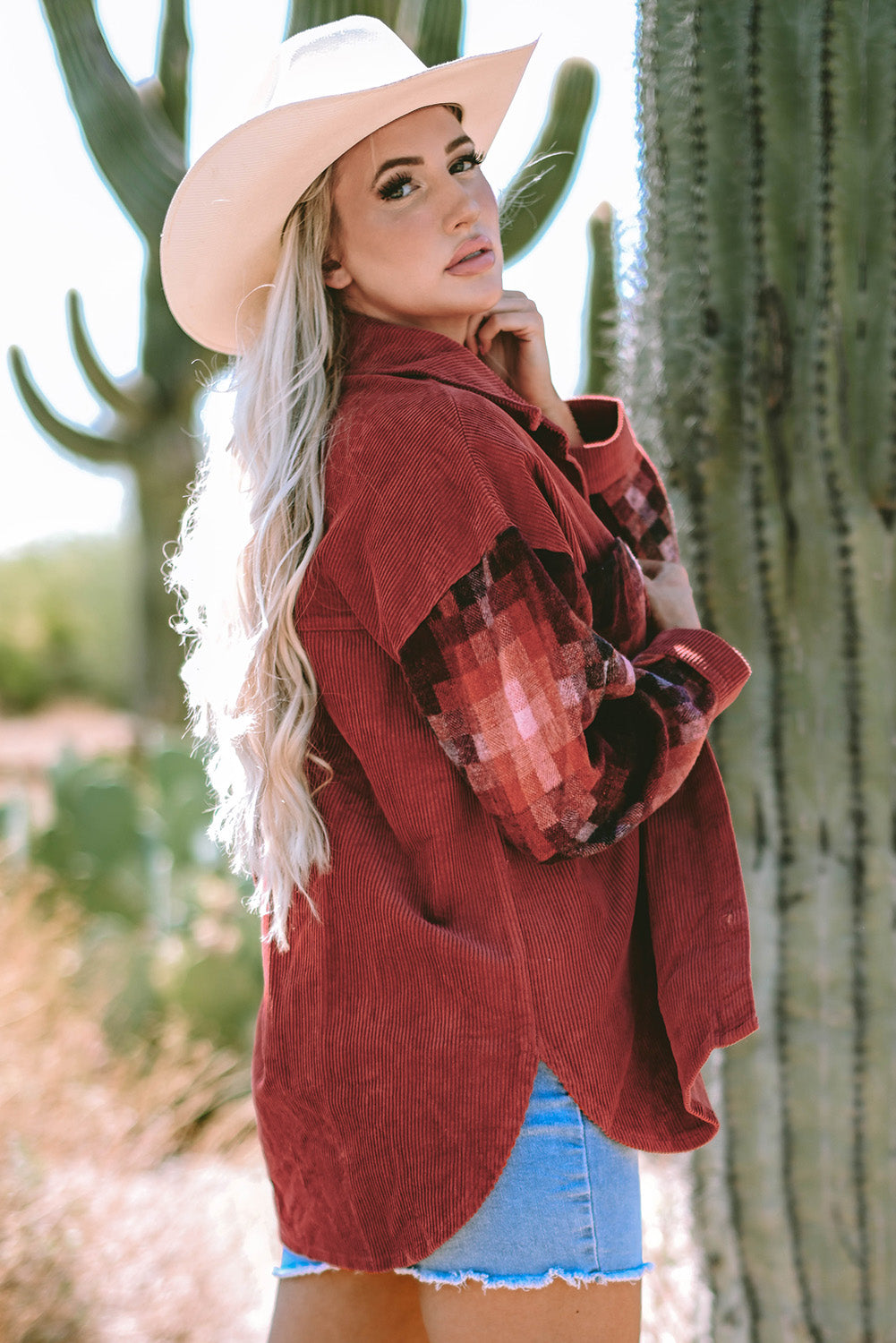 Checker Patchwork Oversized Corduroy Jacket