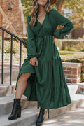 Green Long Sleeve Tiered Maxi Dress