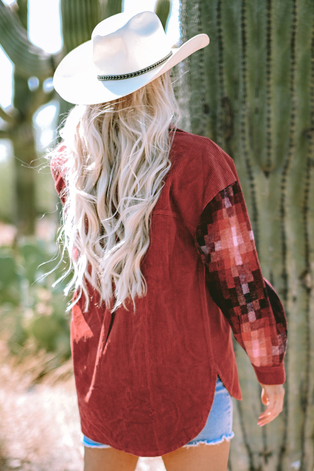 Checker Patchwork Oversized Corduroy Jacket