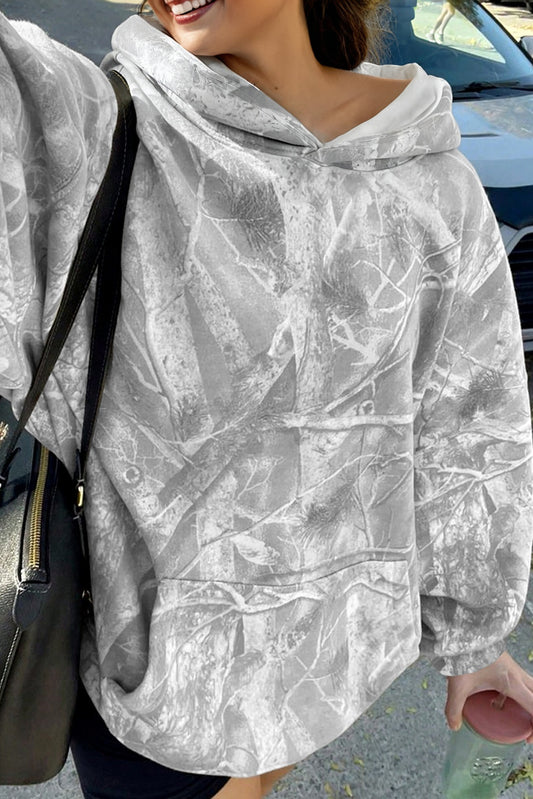 Camouflage Woodland Print Oversized Sporty Hoodie
