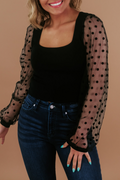 Polka Dot Mesh Long Sleeve Top