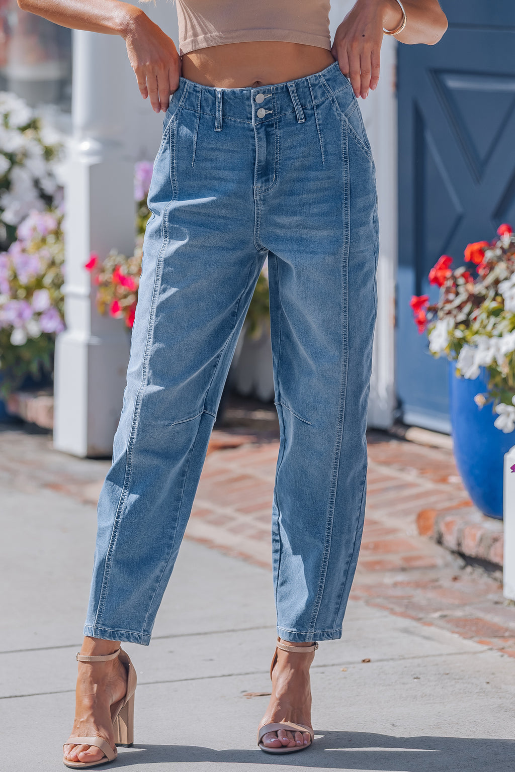 Medium Wash Cuffed Barrel Jeans