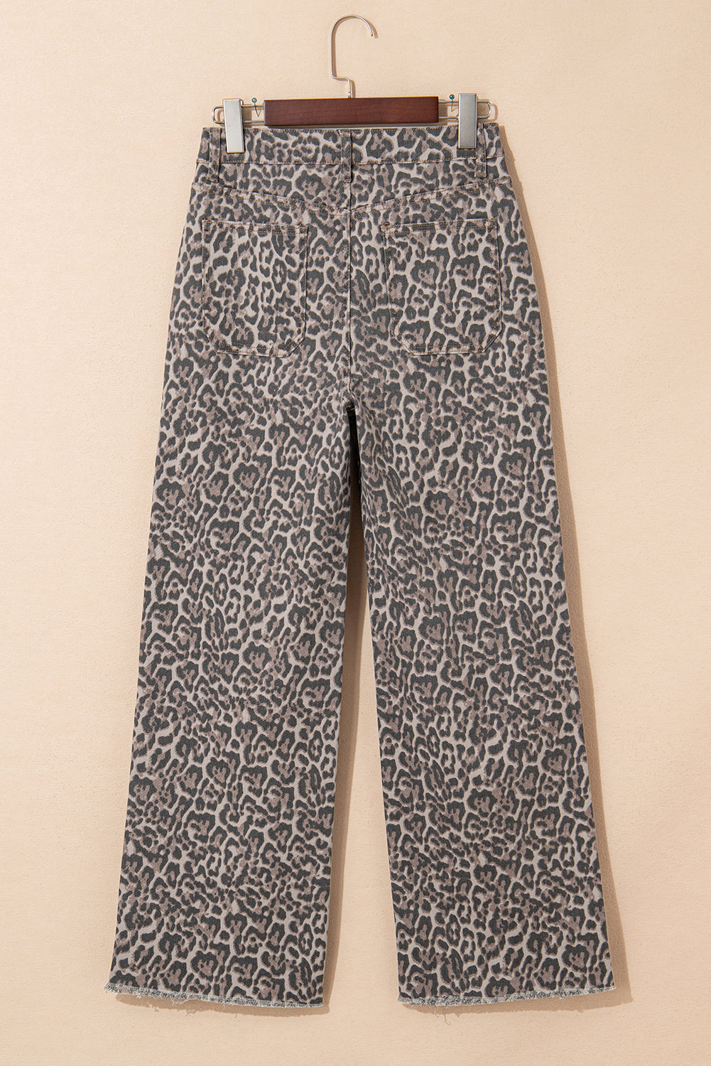 Leopard Frayed Edge Wide Leg High Waist Jeans