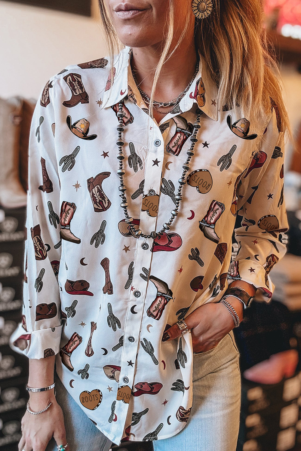 Western Print Button Up Shirt