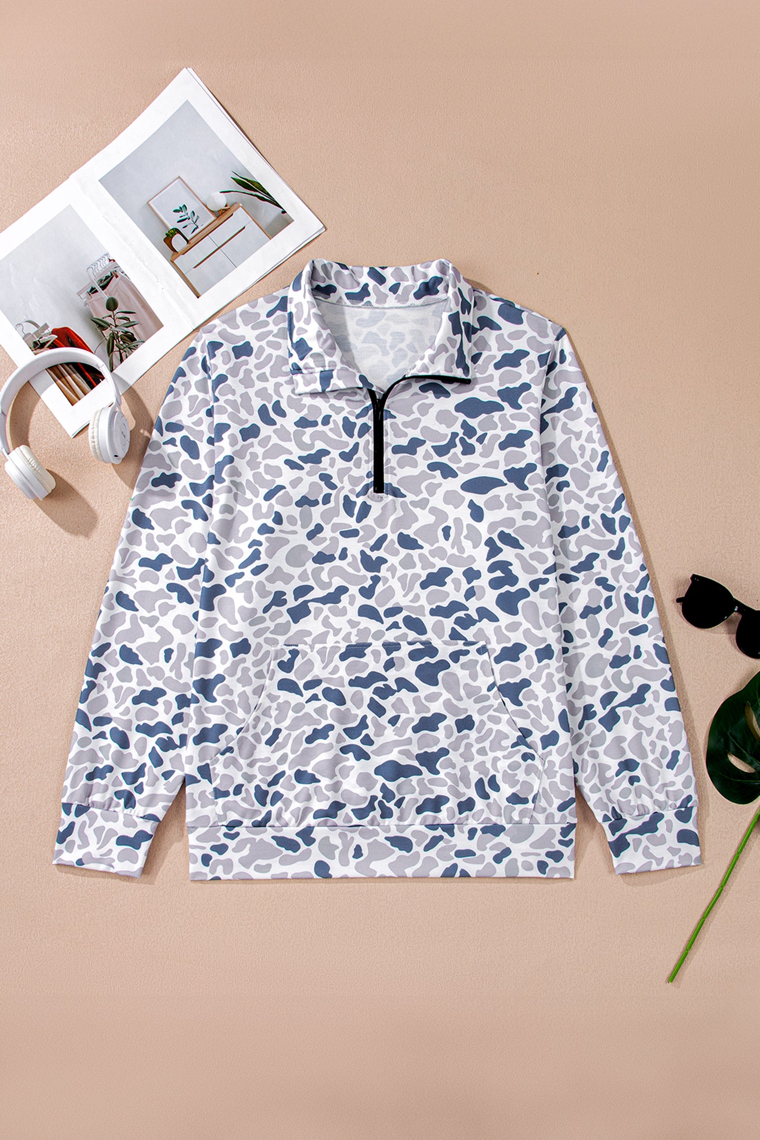 Camouflage Print Plus Pullover Sweatshirt