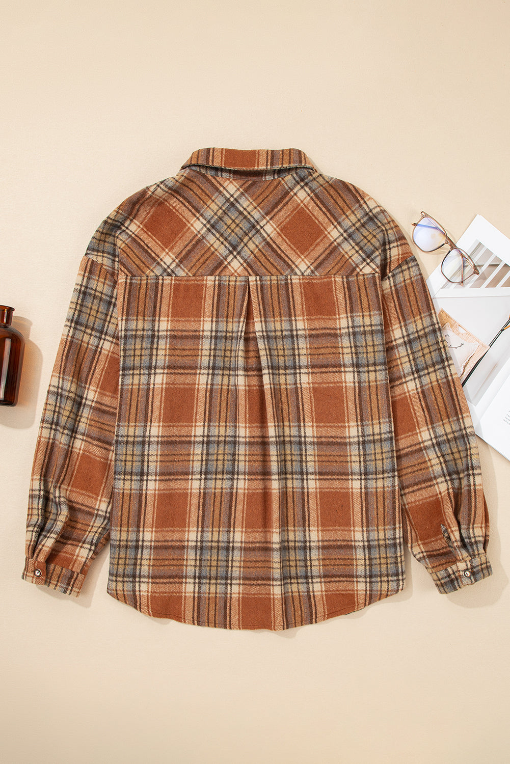 Plaid Print Buttoned Plus Size Shacket