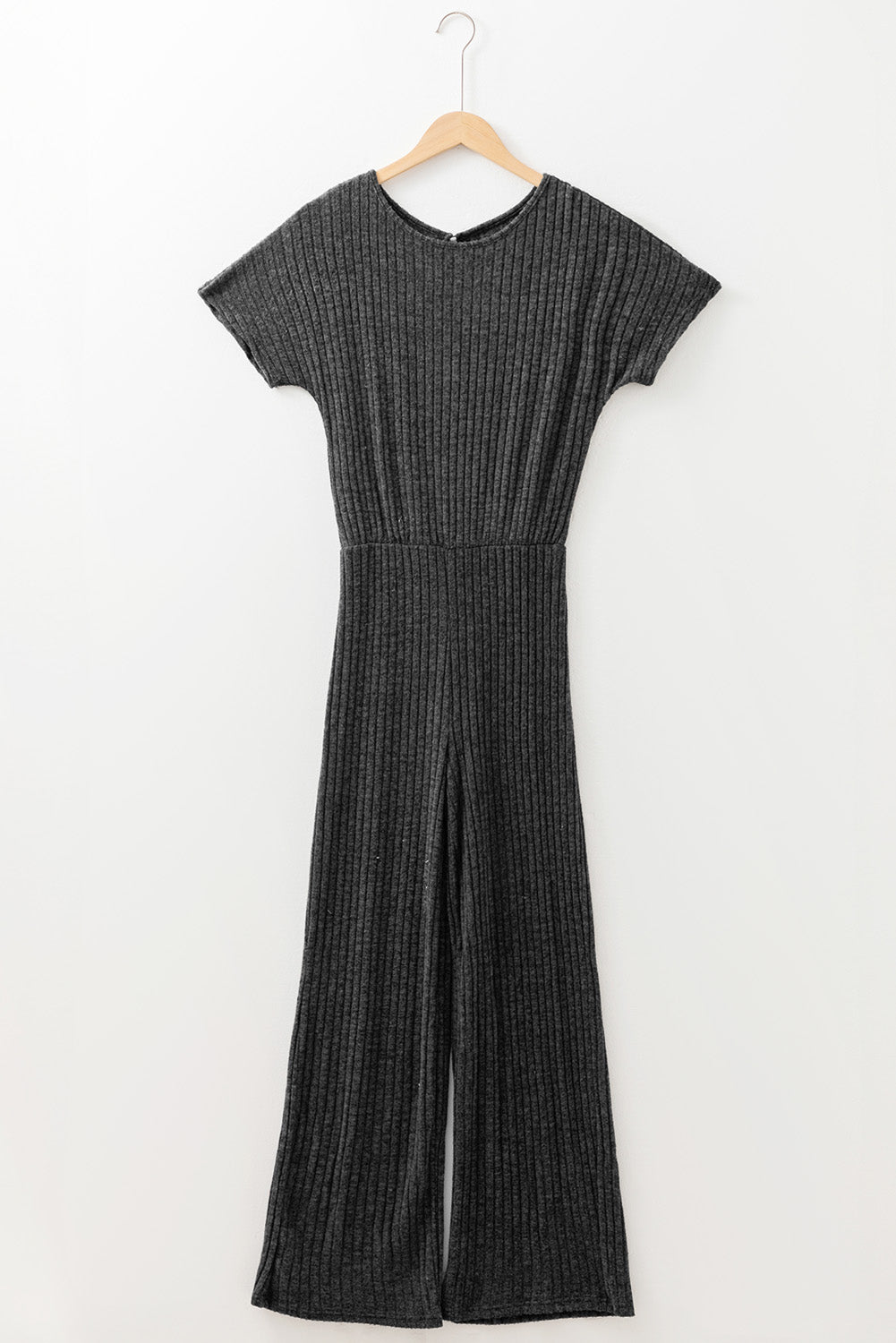 Ribbed Keyhole Short Sleeve Jumpsuit