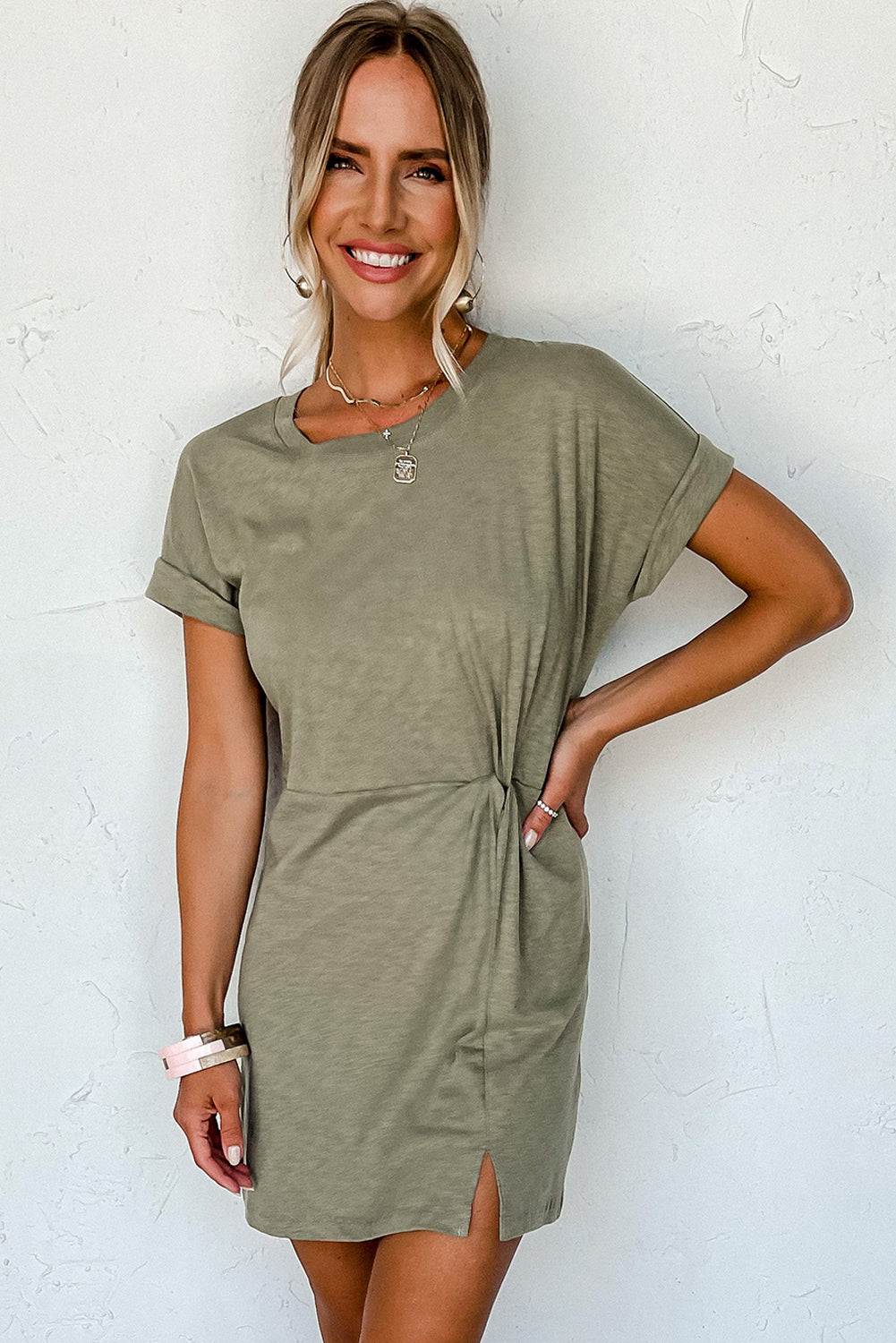 Green Twisted Mini T-Shirt Dress