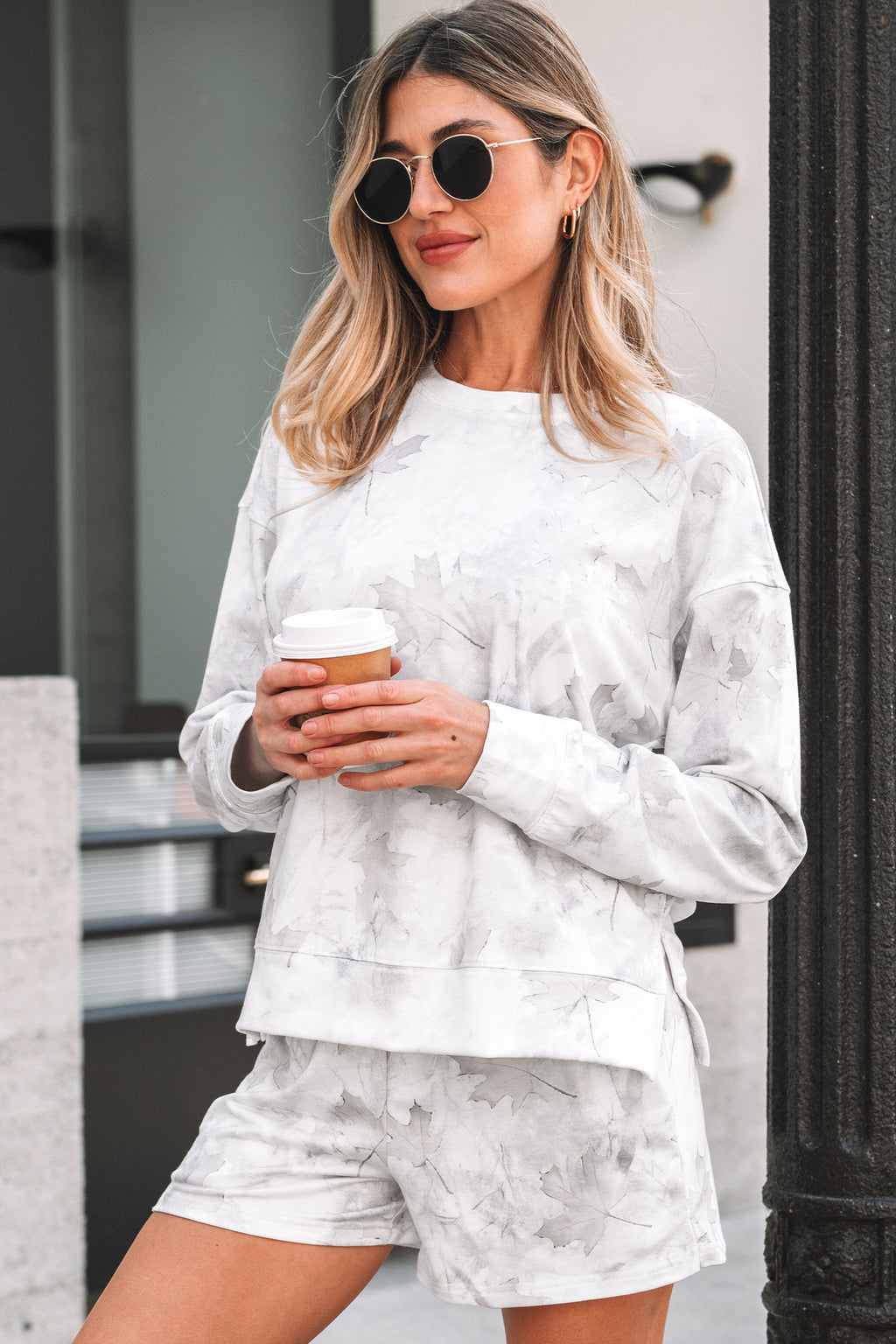 Camo Print Pullover Top and Casual Short Set