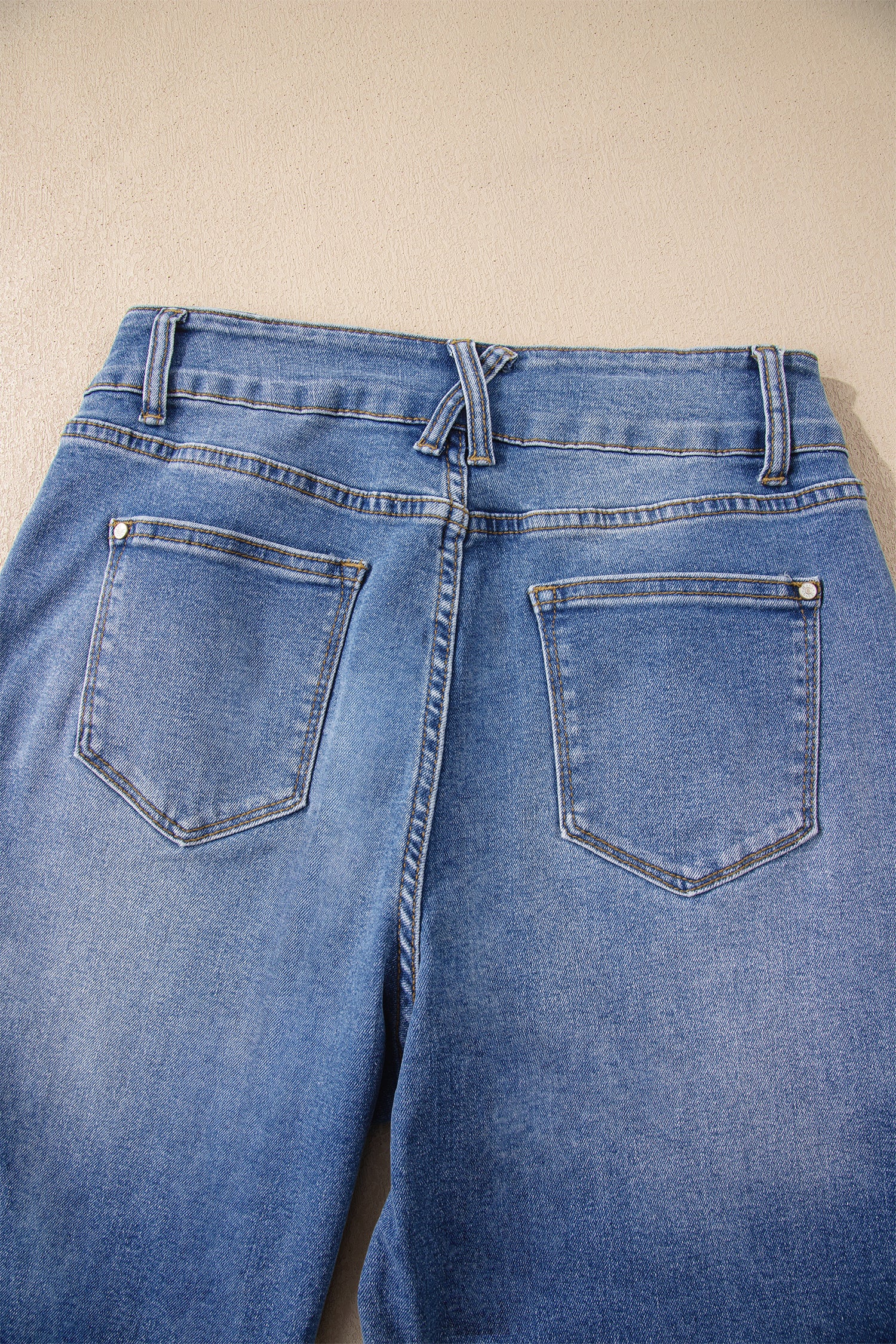 Double Button Zip Fly Straight Leg Jeans