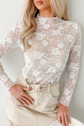Sheer Floral Lace Mesh Long Sleeve Top