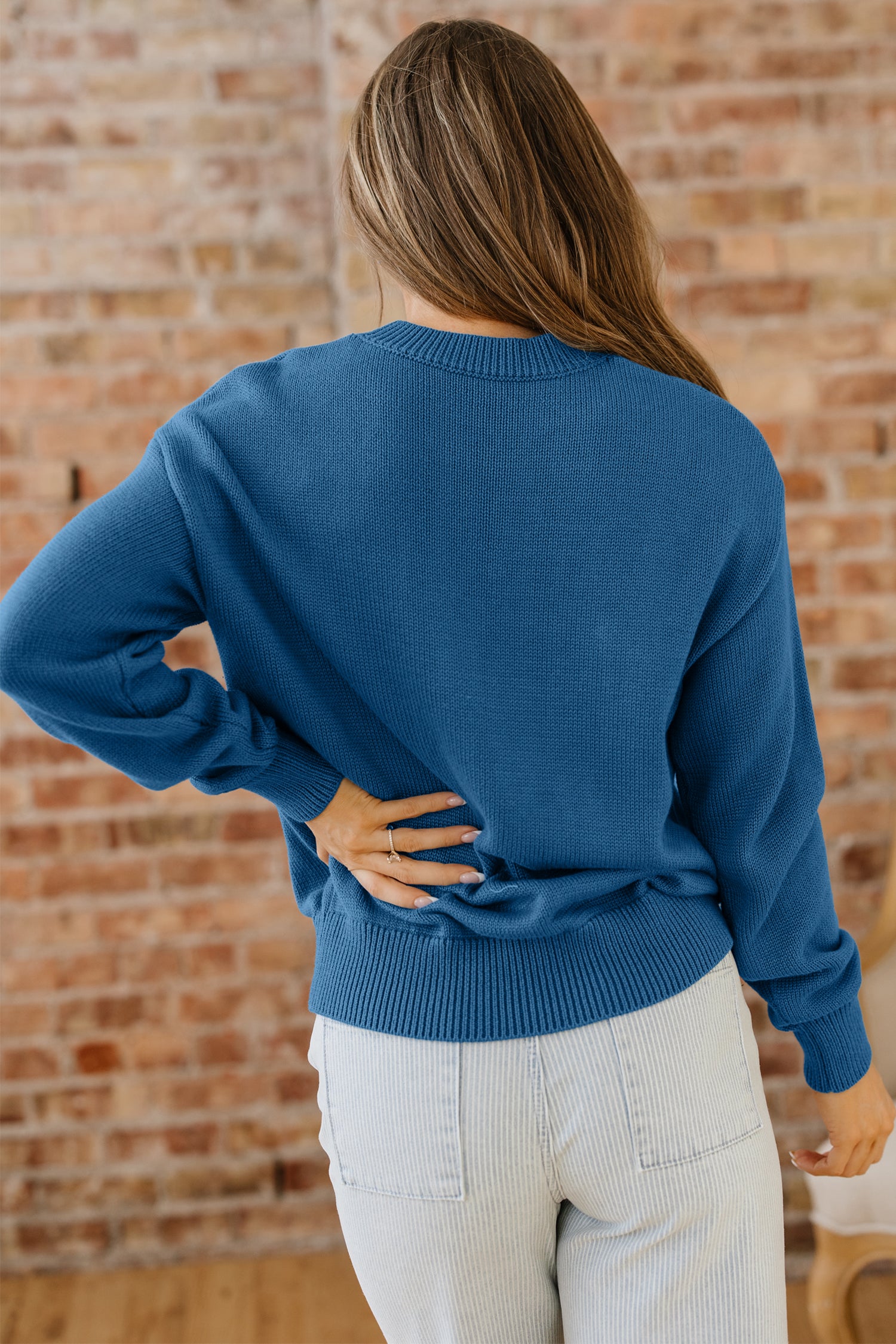 Dusk Blue Howdy Embroidered Graphic Sweater