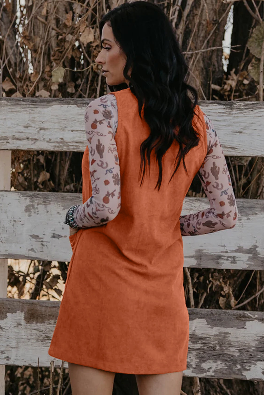 Corduroy Western Embroidered Sleeveless Mini Dress