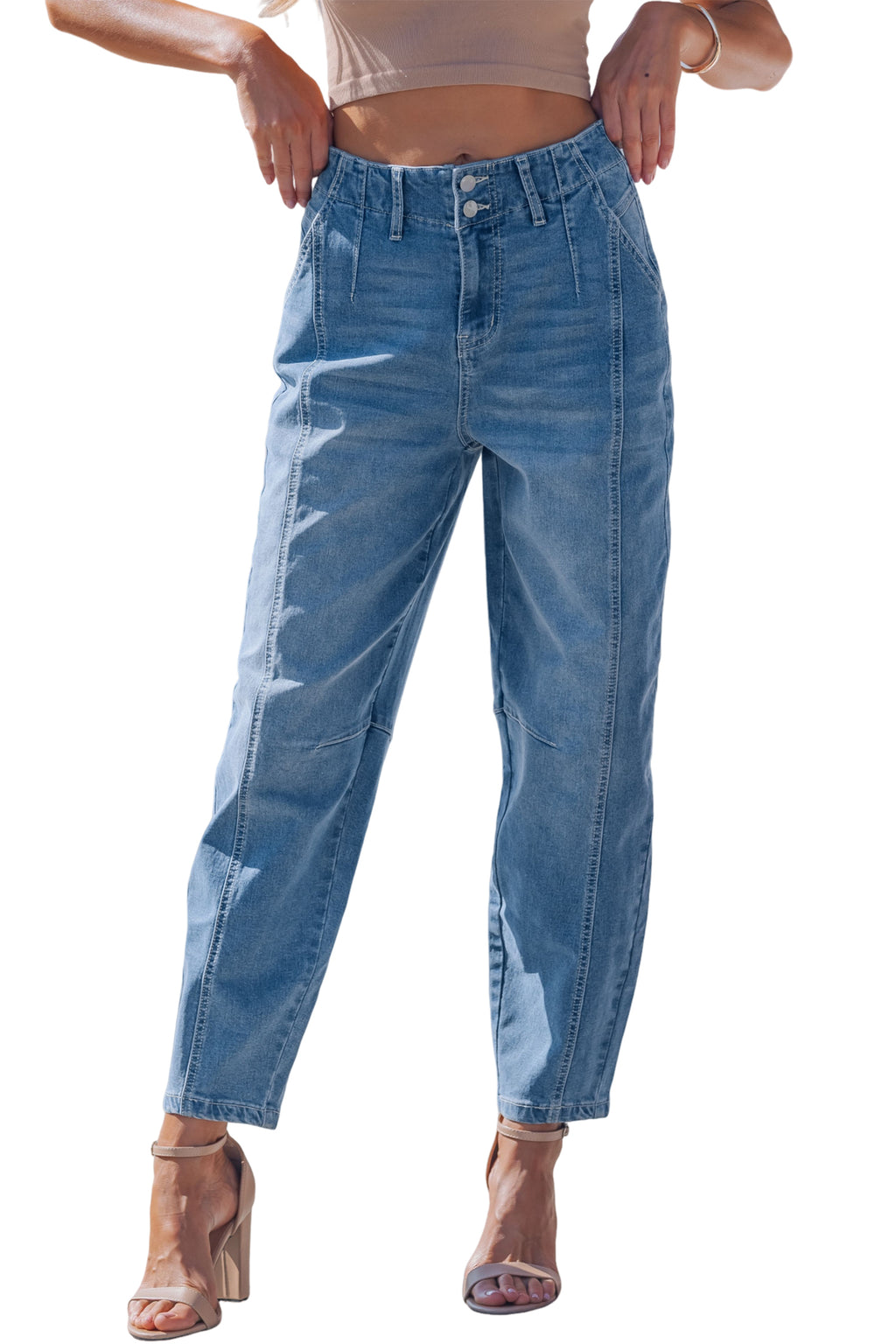 Medium Wash Cuffed Barrel Jeans