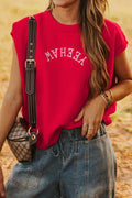 YEEHAW Embroidered Short Sleeve Sweater