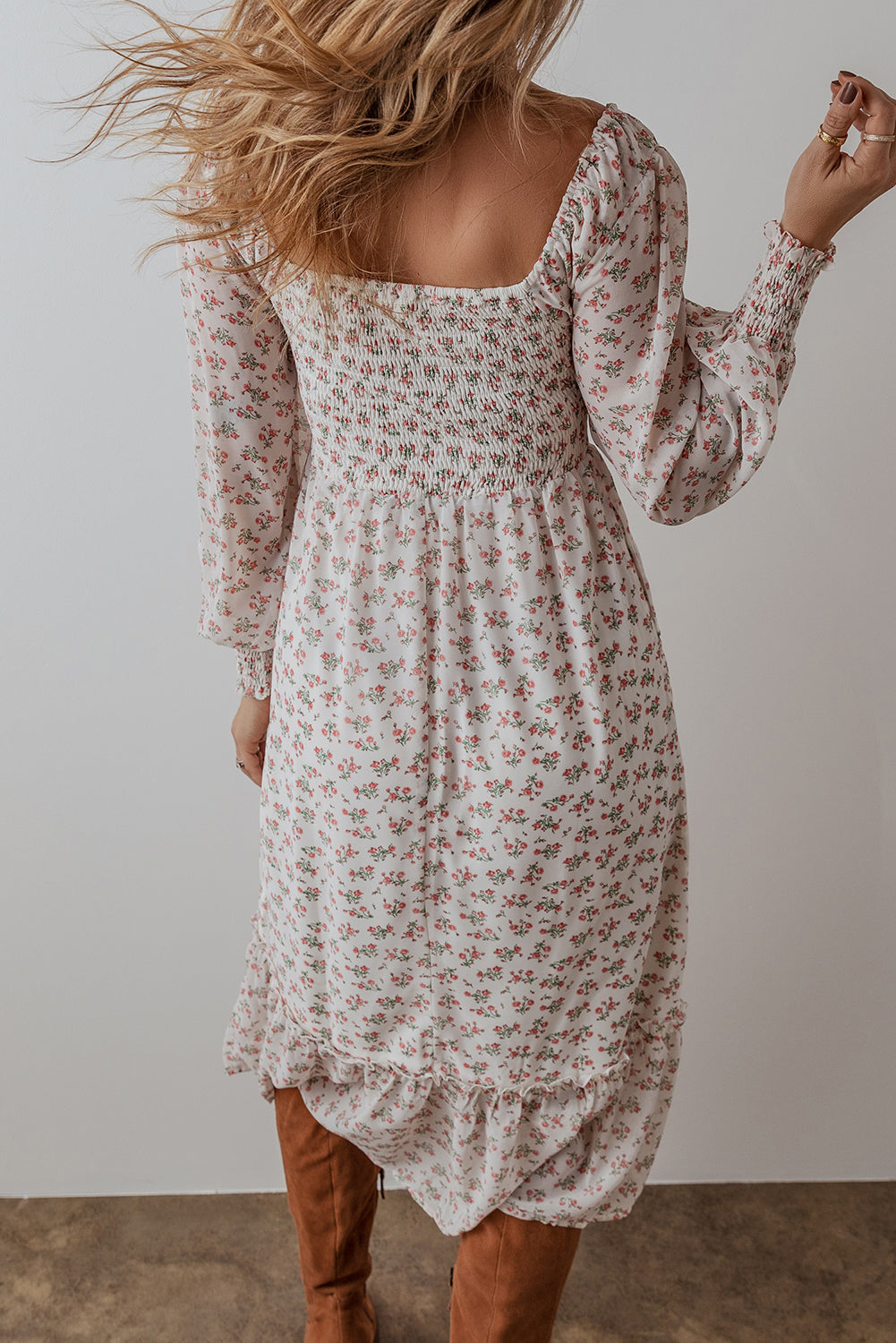 White Floral Print Dress