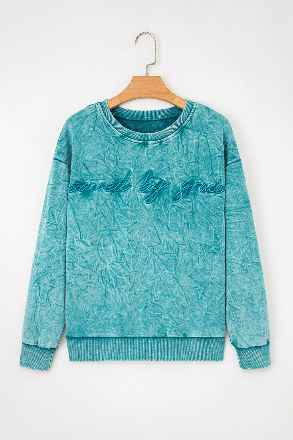 Saved By Grace Embroidered Mineral Wash Sweatshirt