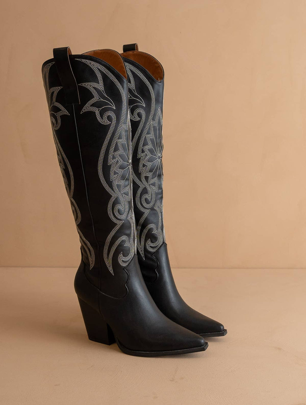 The Astrid Black | Knee High Embroidered Cowboy Western Boot